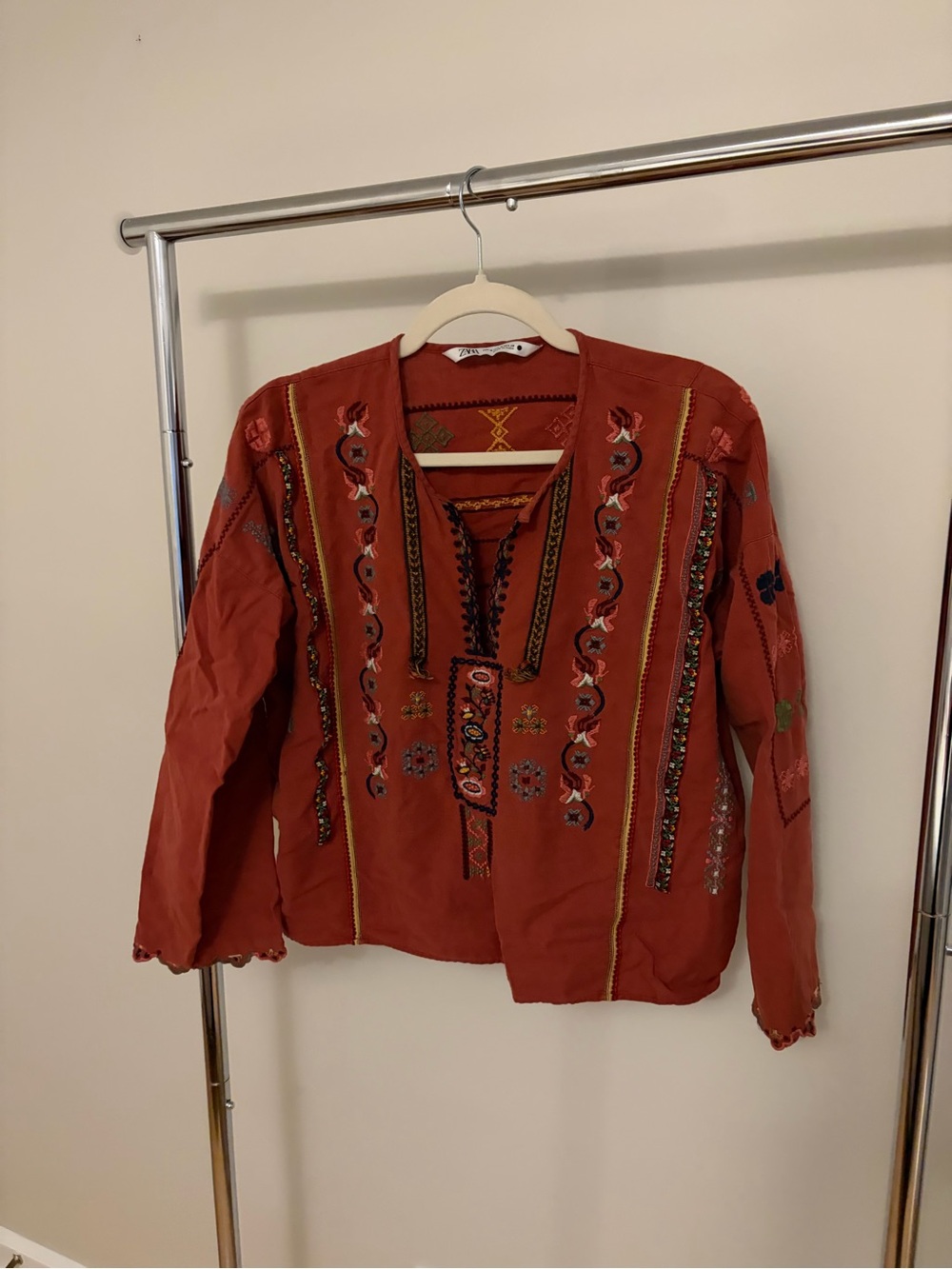 Zara Rust Embroidered Boho Blouse